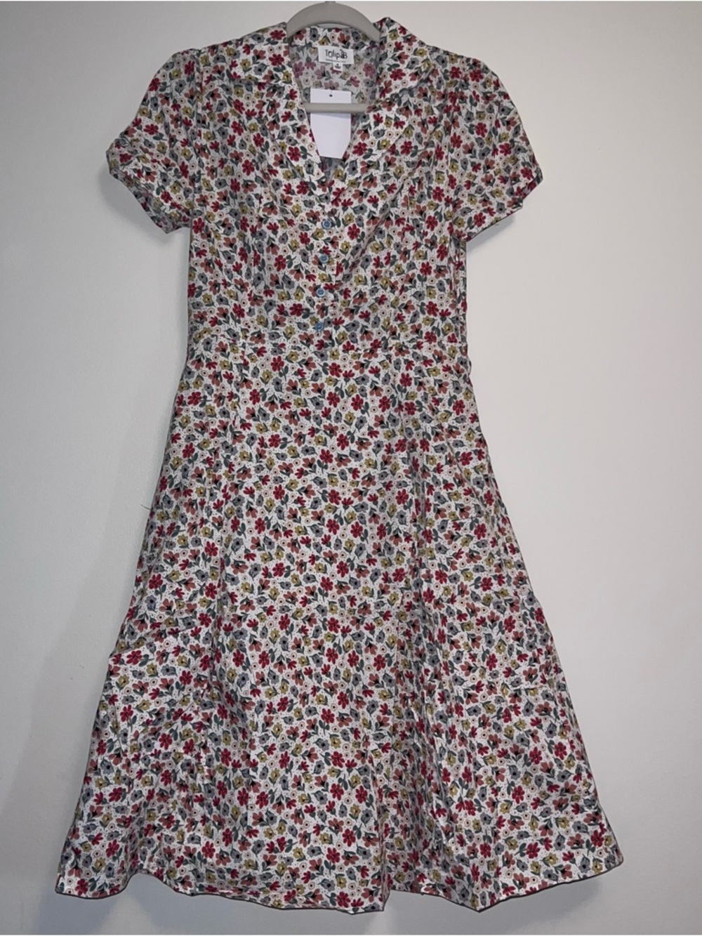 Tulip B Ivory Floral Fit-and-Flare collared Dress